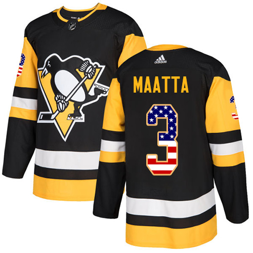 Adidas Penguins #3 Olli Maatta Black Home Authentic USA Flag Stitched NHL Jersey